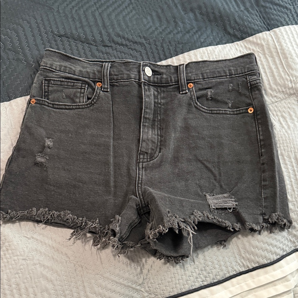 High Waist Distressed Gray Denim Shorts